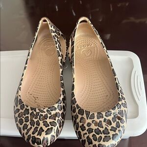 CROCS Brown and Black Flats with Animal Print